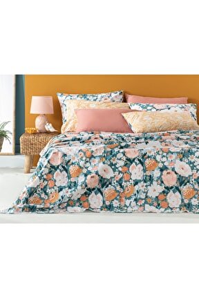 Camellia Baskılı &Ccedil;ift Kişilik Pike 200x220 Cm Şeftali