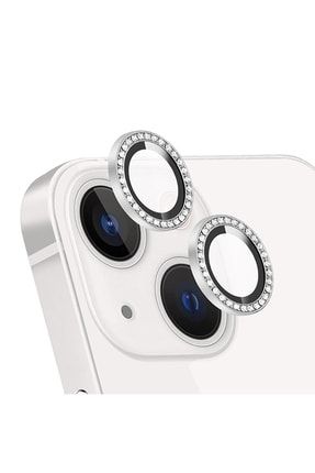 Iphone 13 Uyumlu Swarovski Taşlı Kamera Lensi Koruma Camı Beyaz