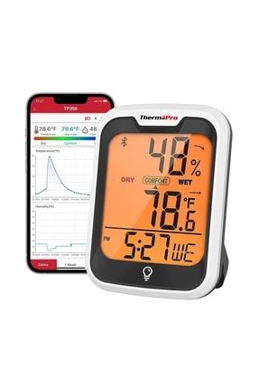 Thermopro Tp358 Telefon Kontrollü, Saatli, Takvimli, Iç Mekan Sıcaklık Ve Nem Ölçer Termometre