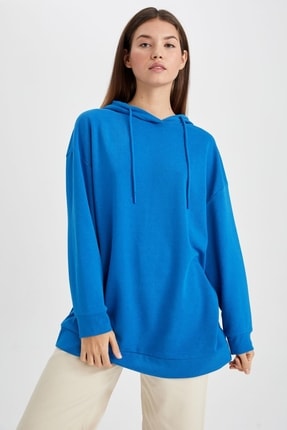 Relax Fit Kap&uuml;şonlu Sweatshirt Tunik