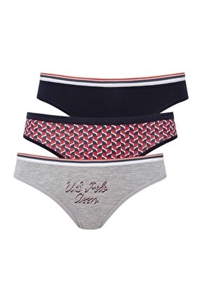 - Kadın Lacivert - Gri - Baskılı 3 L&uuml; Slip