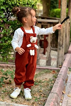 Unisex Boy &Ccedil;izgi Fitilli Tar&ccedil;ın Teddy Oyuncaklı 2'li Salopet