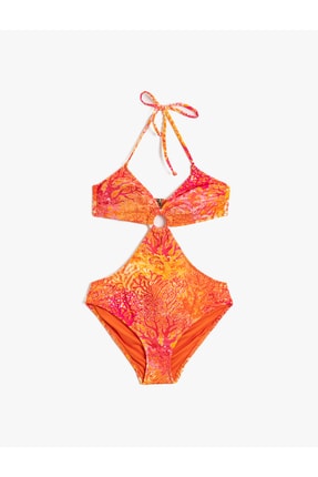 Şahika Erc&uuml;men X - Pencere Detaylı Mayo Kaplı Boyundan Bağlamalı