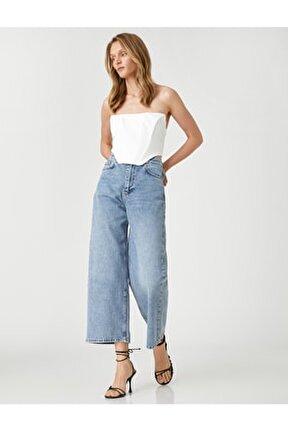 Geniş Crop Pa&ccedil;a Kot Pantolon Y&uuml;ksek Bel - Bianca Crop Jean