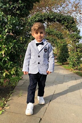 Erkek &Ccedil;ocuk Boy &Ccedil;izgili Lacivert 4'l&uuml; Takım Elbise