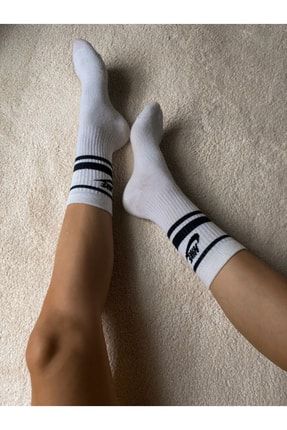 3 Çift Özel Seri Essential Stripe Unisex Beyaz Antrenman Spor Çorap Seti
