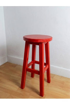 65 cm, Bayrak Kırmızısı iskelet ve Bayrak Kırmızısı tabla ahşap tabure