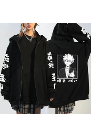 Touz Moda Gothic Design Oversize Fermuarlı Siyah Unisex Kapüşonlu