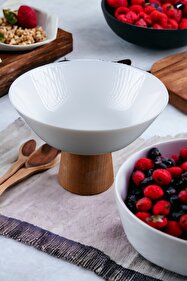 Violenza Home Enzo Ahşap Ayaklı 23 Cm Çukur Sunum Tabağı, Meyvelik