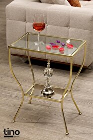 tino furniture Floransa Gold Kaplama Yan Sehpa Cam Ve Ayna Raflı