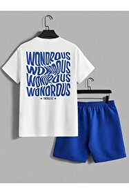 SeusCraft Wondrous T-Shirt Şort - Beyaz Sax Mavi Alt Üst Takım
