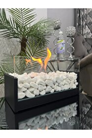 Moor Garden Masa Üstü Şömine Metal Siyah - Beyaz Taşlı Yakıt