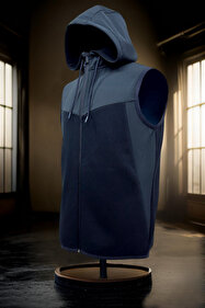 Avva Erkek Mavi Kapüşonlu Pamuklu Baskılı Elastan Regular Fit