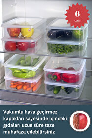 Ecolux 6 Adet Vakumlu %100 Sızdırmaz Erzak Saklama Kabı Seti 3,5