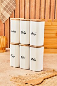 Lizzy 12'li 300 ml Vakumlu Bambu Ahşap Kapaklı Porselen Görünümlü