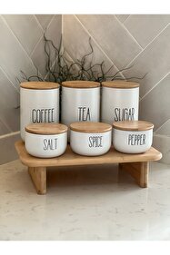 Sade Hediye 3'lü Bambu Kapaklı Ahşap Standlı Çay/Kahve/Şeker ve 3