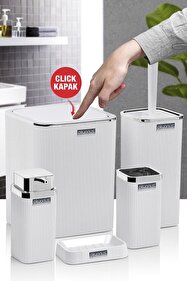 Okyanus Home Stella Beyaz Kromlu Çizgili Kare 5'li Banyo Seti