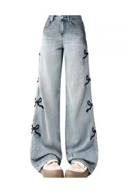 Touz Moda Y2k Ribbon Detail Bol Paça Yıkamalı Pantolon Jean