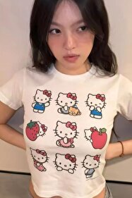 Defacto Hello Kitty Relax Fit Bisiklet Yaka Kısa Kollu Tişört Kız