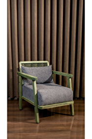 Aberteka Merlin Hazeranlı Yeşil Ahşap Gri Teddy Kumaş Berjer