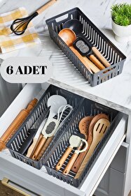 ALP HOME 6'Lı Antrasit Set Modüler Kaşıklık Ve Kepçelik Çekmece