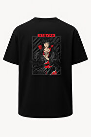 nirvoda Oversize Itachi Uchiha Naruto Baskılı Unisex Tişört Siyah