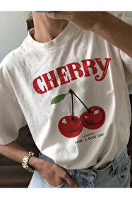 uyguntarz Unisex Happy Cherry Tasarım Basklı Tshirt - Fiyatı