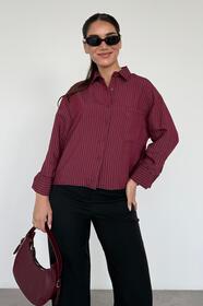 Madmext Bordo Çizgili Oversize Kadın Gömlek MG2093 - Fiyatı, Yorumları