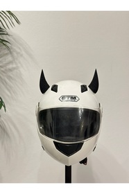 Butik Motor & Motosiklet Simli Petrol Mavi Şeytan Boynuzu Kask Dış