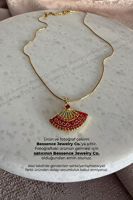 Bessence Jewelry Co Zirkon Taşlı Mineli Çelik Yelpaze Kolye