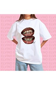 Elvino Grillz Tee Baskılı Oversize Unisex Kadın/Erkek Bisiklet