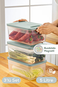 Vienev 3'lü Ayarlı Sebze Ve Meyve Saklama Kabı Mint 5 Litre