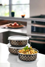 Madame Kitchen Lüx Emaye 3 Boy Saklama Kabı, Hava Sızdırmaz Emaye