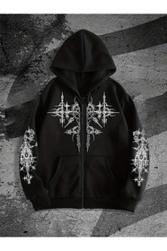 Köstebek Siyah Gotik Dangerous Double Skull Harajuku Y2K Kapüşonlu