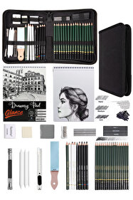 GLANCE Keep Smiling Karakalem Eskiz Seti 42 Parça + Eskiz Defteri