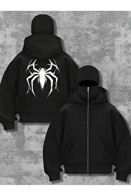Gofeel Harajuku Unisex Oversize Siyah Spider Baskılı Maskeli