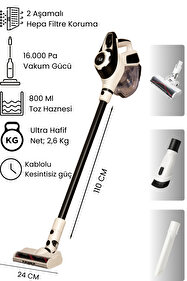 Yui Ks16 2'si 1 Arada Ac Motor Toz Torbasız Hepa Filtreli Kablolu