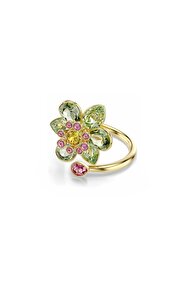 Swarovski Idyllia Açık Yüzük, Karışık kesimler, Çiçek, Yeşil, 18k