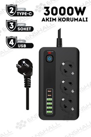 Fulltech FTR-14 Çoklu Priz 10'lu + 3 USB + 1 Type-C 3680W 16A