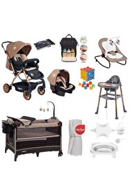 sonanddaughter ベージュ ノースリーブセット 4KİDS Bebek Çeyiz Seti Yeni Doğan Set Bebek Arabası Asansörlü Park