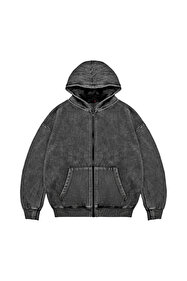 Sokak Butik Fermuarlı Basic Zip Kapüşonlu Unisex Yıkamalı Siyah