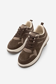 Marjin Kadın Sneaker Yüksek Taban Spor Ayakkabı Aryan Kahve Süet