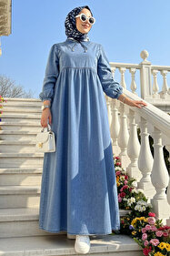 Neva Style Yakası Bağlamalı Lacivert Tesettür Elbise 50351L