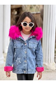 【耳付き】MOEFLAVOR サイバーキャット　ピンク BERFONZO KIDS Kız Çocuk Kapşonlu Welsoft Kot Mont Ceket - Fiyatı