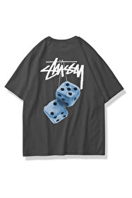 THE RULE Unisex Stüssy Ön Baskılı Oversize %100 Pamuk Geniş Kesim