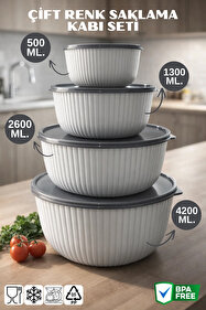 Nandy Home Çift Renk 4'lü Saklama Kabı Seti - Mikrodalga ve
