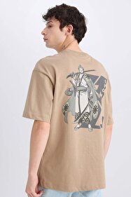 Defacto %100 Pamuk One Piece Boxy Fit Bisiklet Yaka Sırt Baskılı