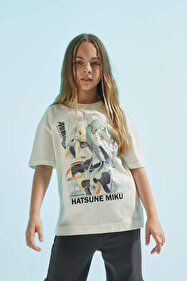 Defacto Hatsune Miku Oversize Geniş Kalıp Bisiklet Yaka Kısa Kollu