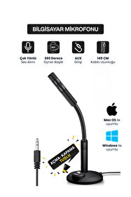 Tastech MASAÜSTÜ STANDLI BİLGİSAYAR MİKROFONU 3.5 MM JACK GİRİŞLİ