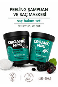 ORGANİC MİMİ Saç Bakım Seti: Süper Hacim Peeling Şampuan Kepek